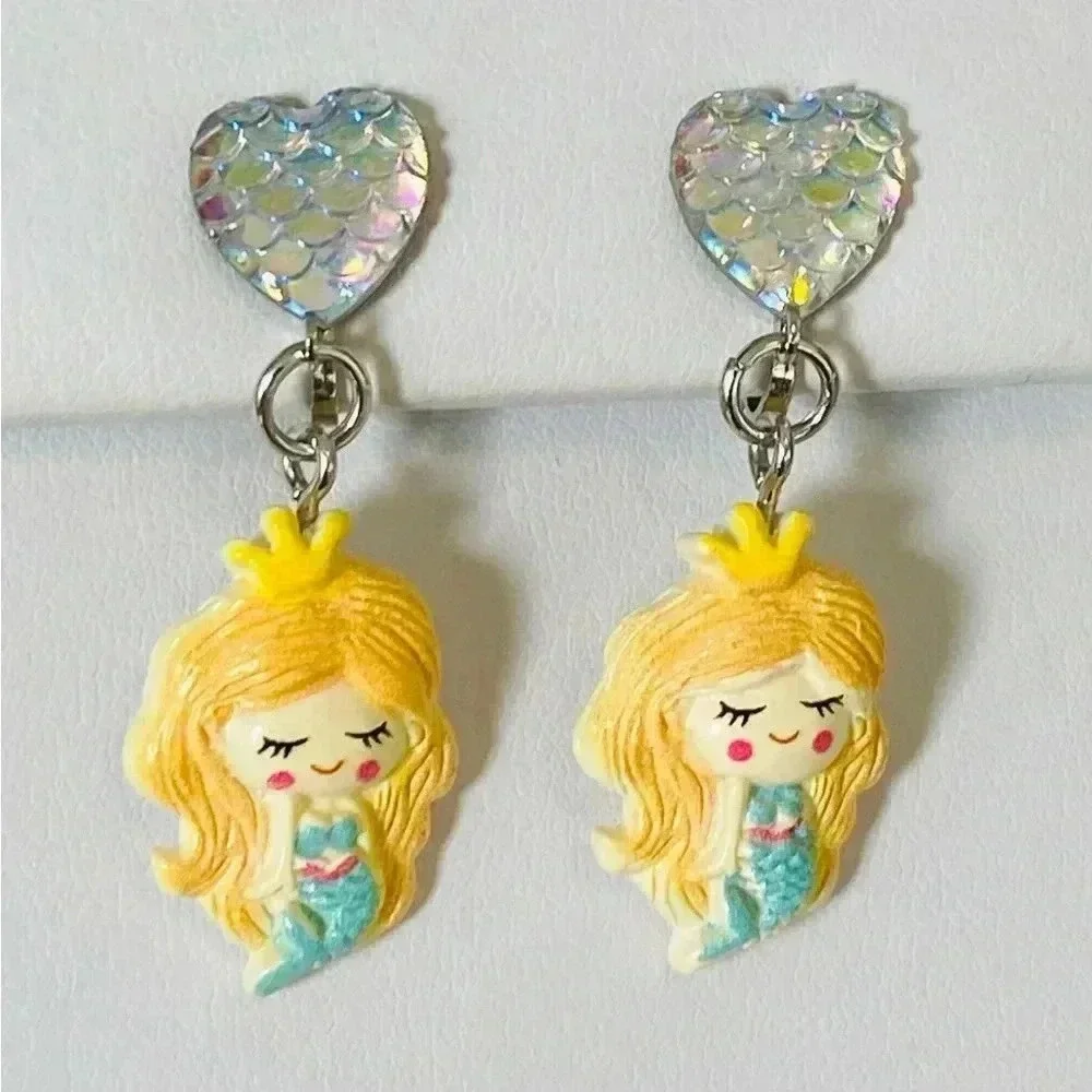 5 Pairs Kids Clip On Earrings Rainbow Unicorn Seashell Umbrella Mermaid